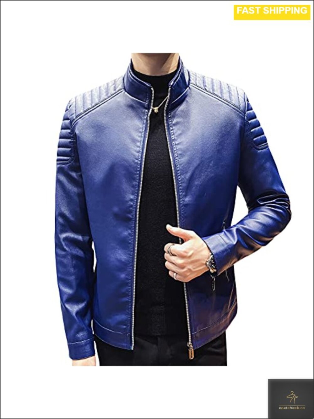 Mens Faux Leather Slim Fit Biker Motorcycle Jacket Stand Collar Zip